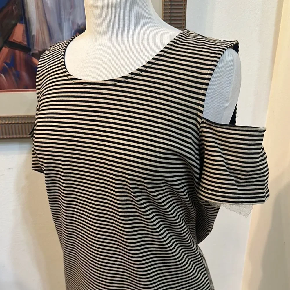 Michael Kors Striped Open Shoulder Women's Top Size XL